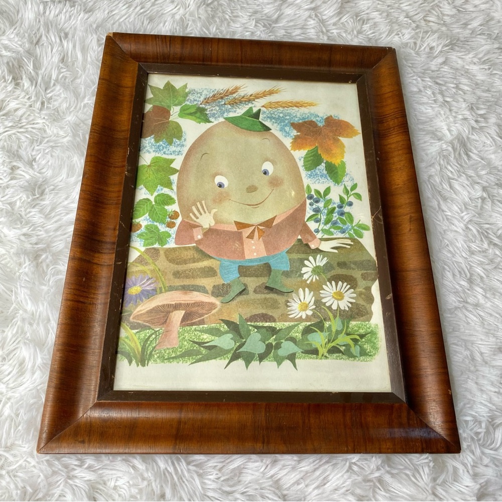 Vintage Framed Leonard Weisgard Humpty Dumpty Framed Nursery Print